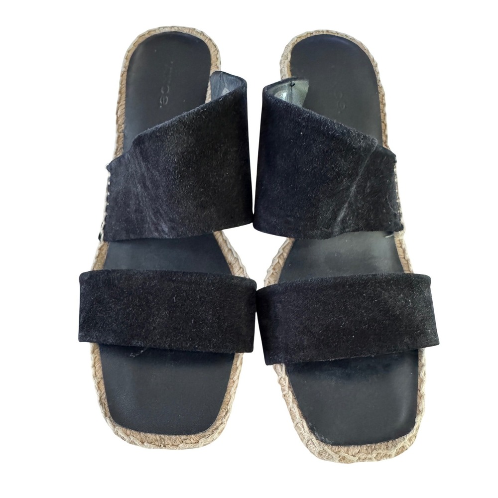 VINCE Black Suede Espadrille Wedge Sandals Square Toe Made in Spain Womens 8M